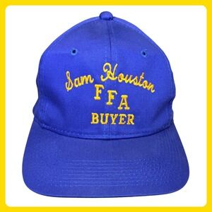 Vintage FFA Buyer Sam Houston Hat Cap Men Blue Cotton Snapback Embroidered 90s